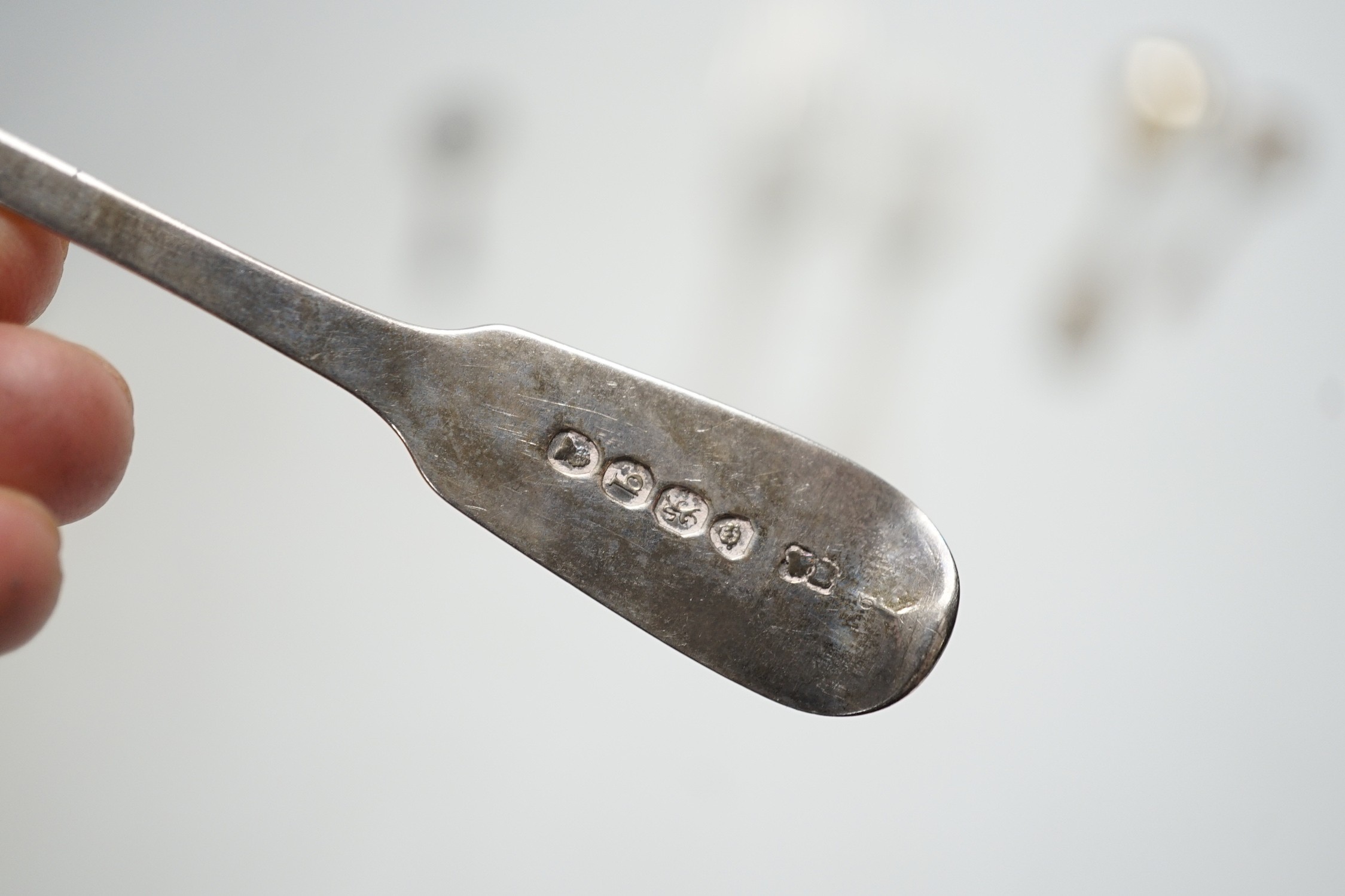 A set of six Victorian silver fiddle pattern tablespoons, William Eaton, London, 1841, a set of six similar table forks, London, 1838 and a quantity of assorted 19th century and later silver cutlery, various dates and ma